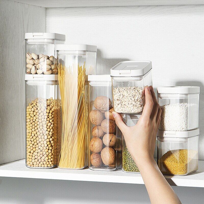 Large Food Storage Box Refrigerator Clear Container Bottles Jars Tank Kitchen Spaghetti Cereal Dispenser Seal Organization Set